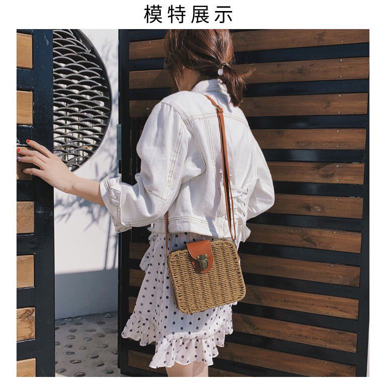 Túi cói hộp khoá cài