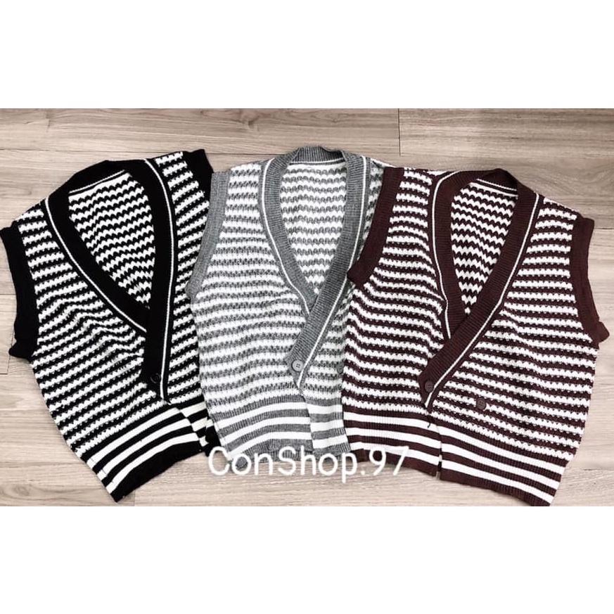 Áo Gile (Ghi lê) Len Kẻ Ngang 2 Cúc | BigBuy360 - bigbuy360.vn