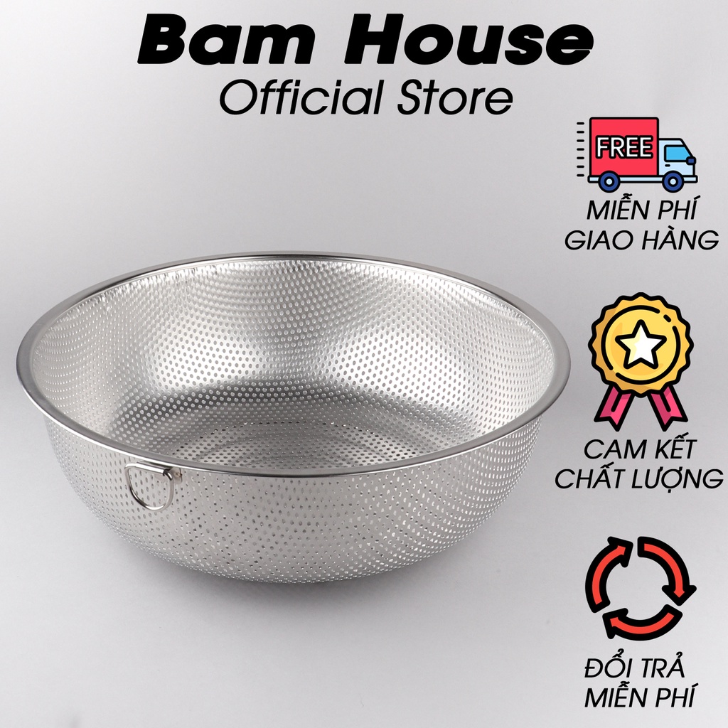 Rổ lưới inox dày loại lớn 29cm Bam House đựng trái cây và đồ chiên cao cấp RLN01