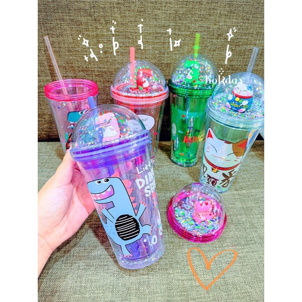 Ly nước khủng long sắc màu kim tuyến