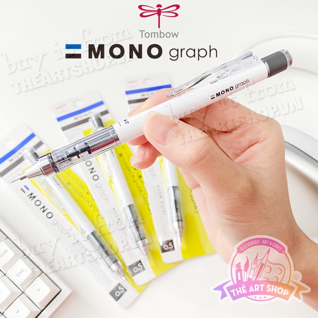 Bút chì bấm cơ khí lắc đẩy ngòi TOMBOW Mono graph White THEARTSHOP