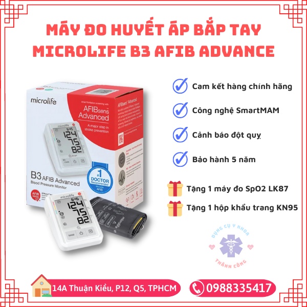 Máy đo huyết áp MICROLIFE B3 AFIB Advanced công nghệ cảnh báo đột quỵ ( Chính Hãng BH 05 Năm)