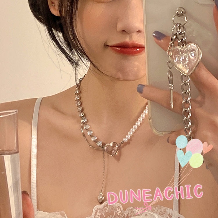 DUNEA Vòng cổ Ngọc Trai Mặt Trái Tim