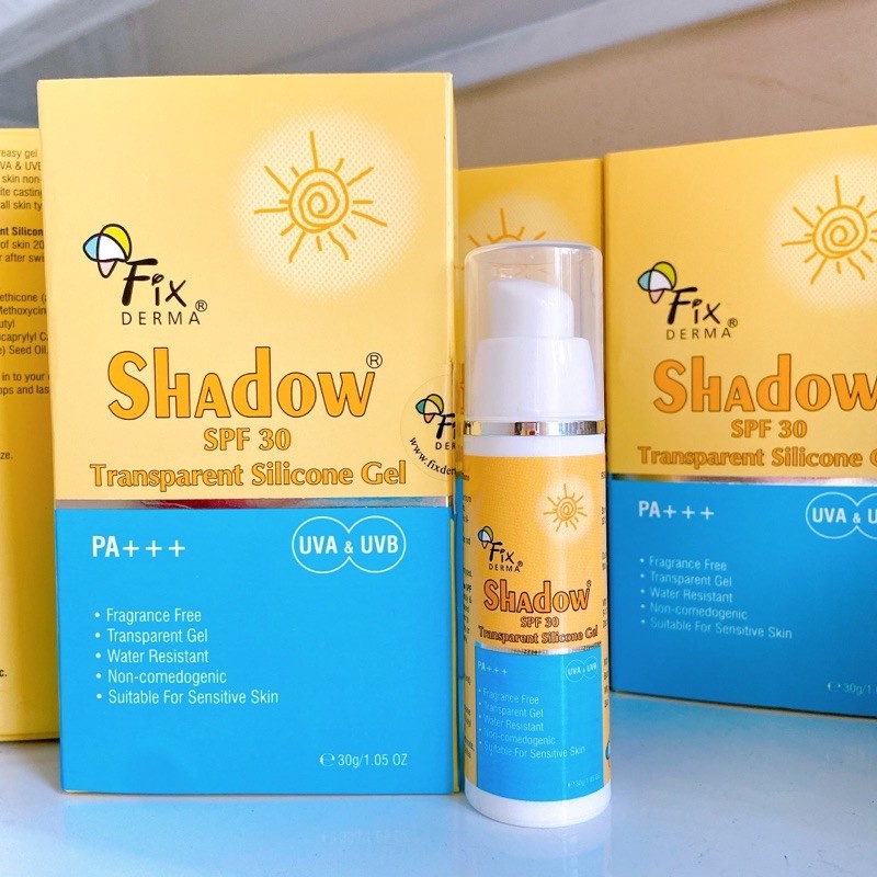 Gel chống nắng cho da mụn nhạy cảm Fixderma Shadow SPF30 Transparent Silicone Gel 30g