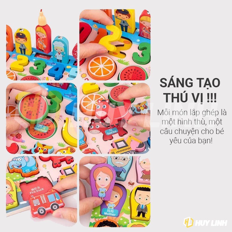 [Free Ship] Bộ Đồ Chơi Câu Cá và Ghép Số Học Đếm 87 Chi Tiết Bằng Gỗ Thông Cho Bé thoải mái Học Và Chơi