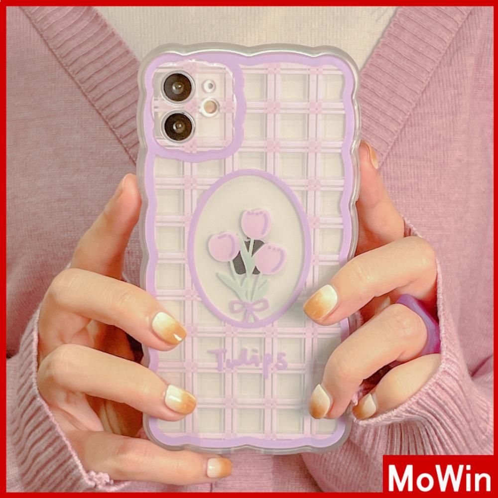 iPhone Case Silicone Soft Case Clear Case Wave Shockproof Camera Cover Protection Purple Tulip Flower Compatible For iPhone 13 Pro Max iPhone 12 Pro Max iPhone 11 iPhone 7 Plus iPhone xr
