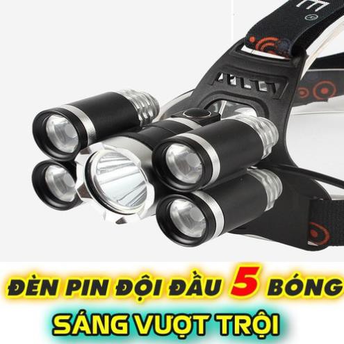 Đèn Pin, Đèn Đội Đầu 5 Bóng Led Siêu Sáng, có chế độ zoom