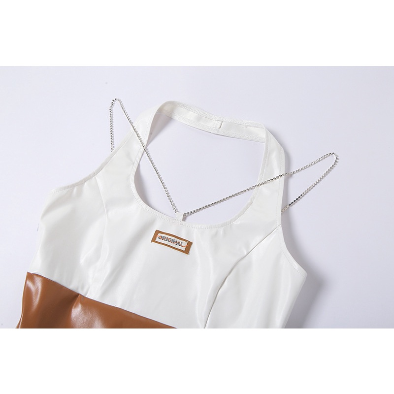 Đầm Da PU Hở Lưng Phối Dây Xích Sành Điệu Hợp Thời Trang Cho Nữ