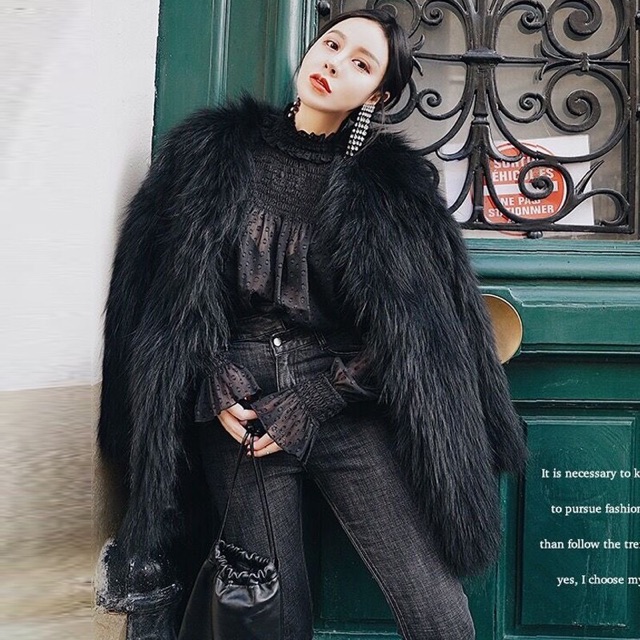 Áo lông vũ nhân tạo dáng dài