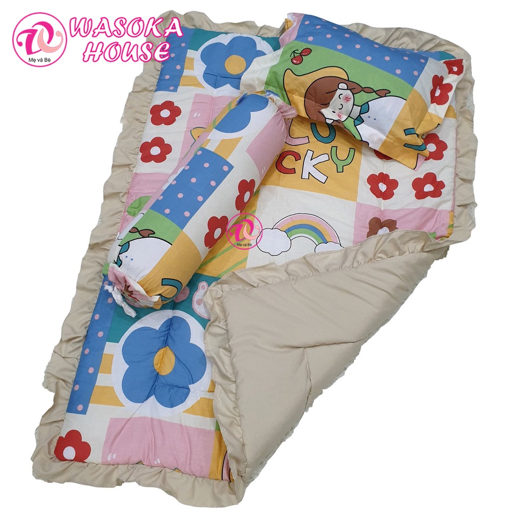 Bộ gối nệm béo cho bé đi học 1-4 tuổi, [Tặng kèm túi]vải cotton thoáng mát nhiều họa tiết dễ thương