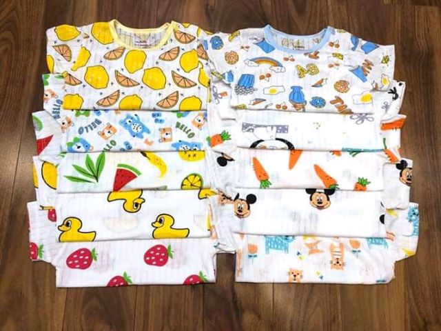 Bộ cotton giấy cộc tay cài vai cho bé