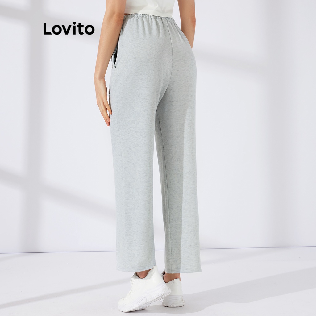 Quần thể thao Lovito ống thẳng phối xếp nếp màu trơn phong cách ngày thường L23AD150 (màu xám)