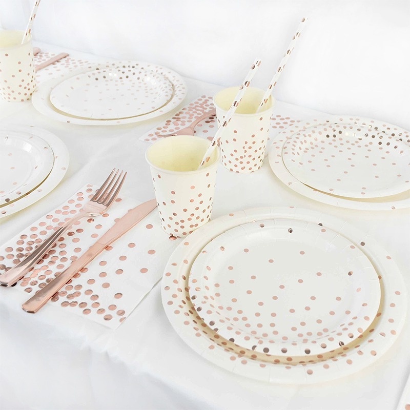 Bộ Đồ Ăn Dùng Một Lần Màu Hồng Cho Tiệc Tùng / Đám Cưới / Sinh Nhật / Giáng Sinh