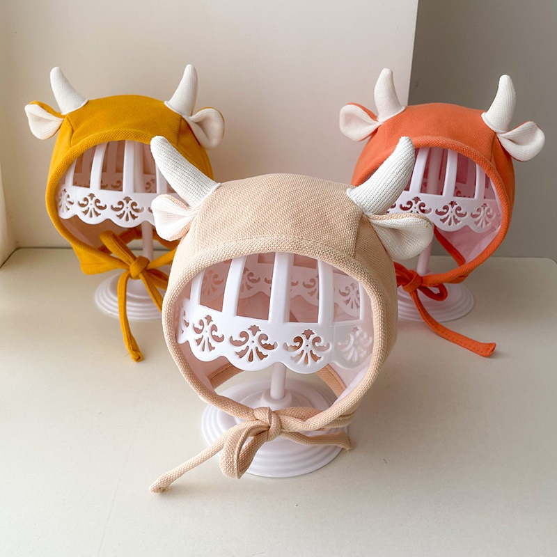 Mũ Beanie Màu Trơn Họa Tiết Hoạt Hình Dễ Thương Bảo Vệ Tai Cho Bé Sơ Sinh