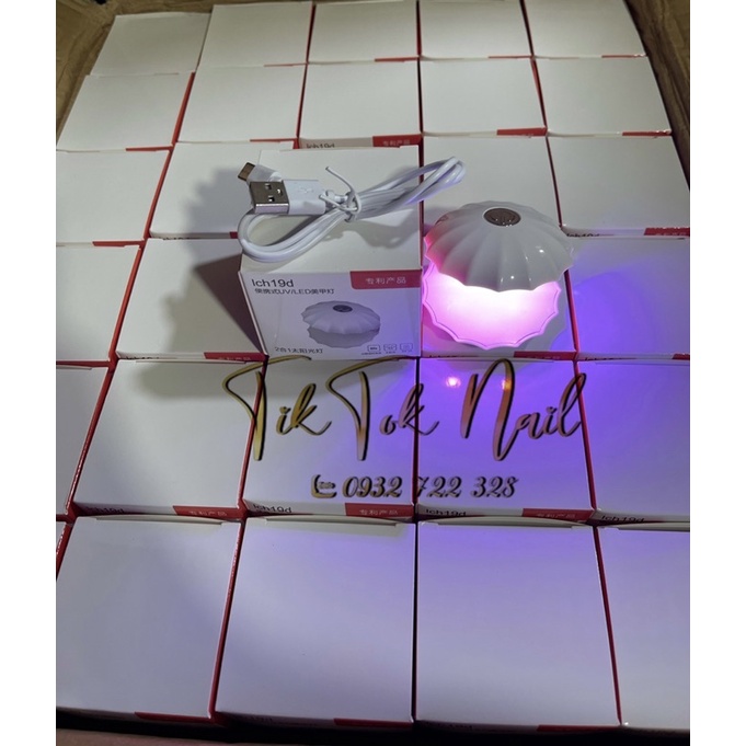 mái hơ tích điện mini con sò đèn Hồng không đen tay