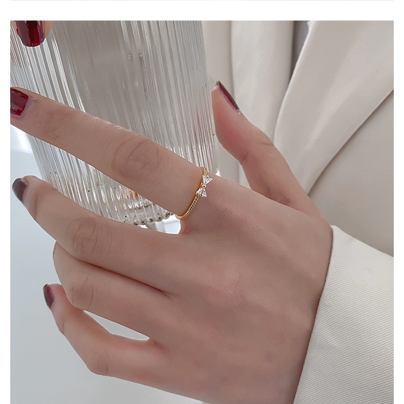 Nhẫn Hở Hình Nơ Bướm Đính Đá Zircon Đơn Giản Thời Trang Hàn Quốc Cho Nữ