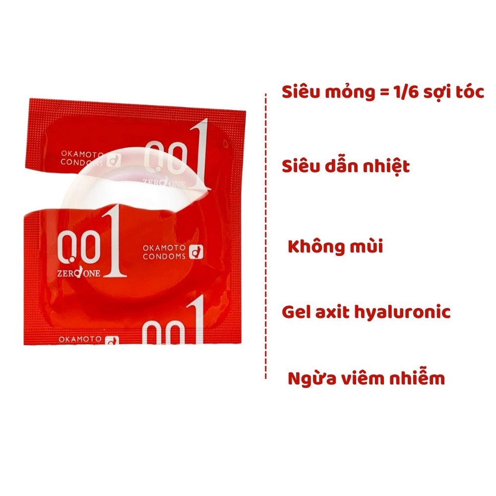 [ CHÍNH HÃNG ] - Bao cao su Okamoto 0.01 zero one, siêu mỏng cao cấp nhất thế giới, Truyền Nhiệt Nhanh - Hộp 2 - 4 cái