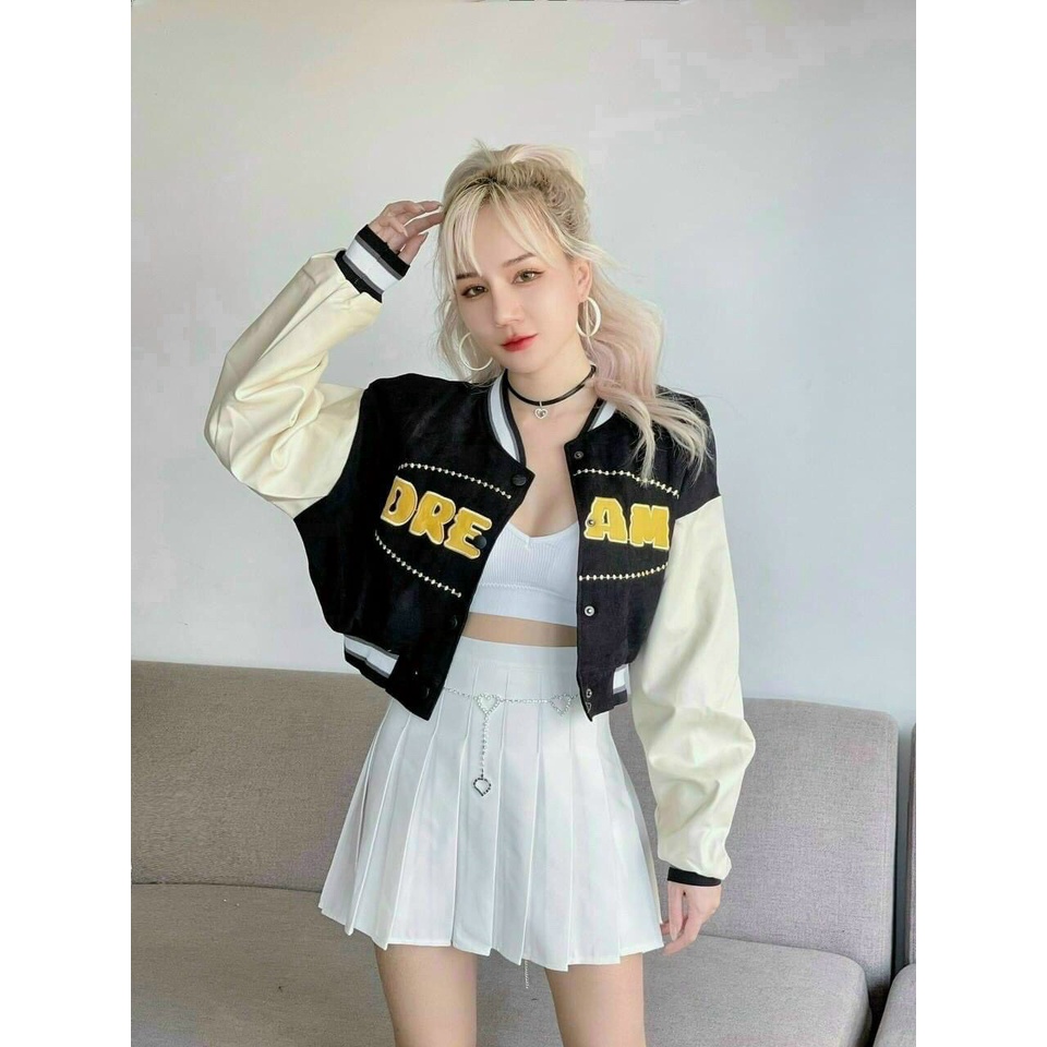 Áo khoác croptop da lộn thêu DREAM siêu ngầu siêu sành điệu