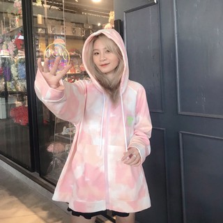 hoodie zip loang hồng