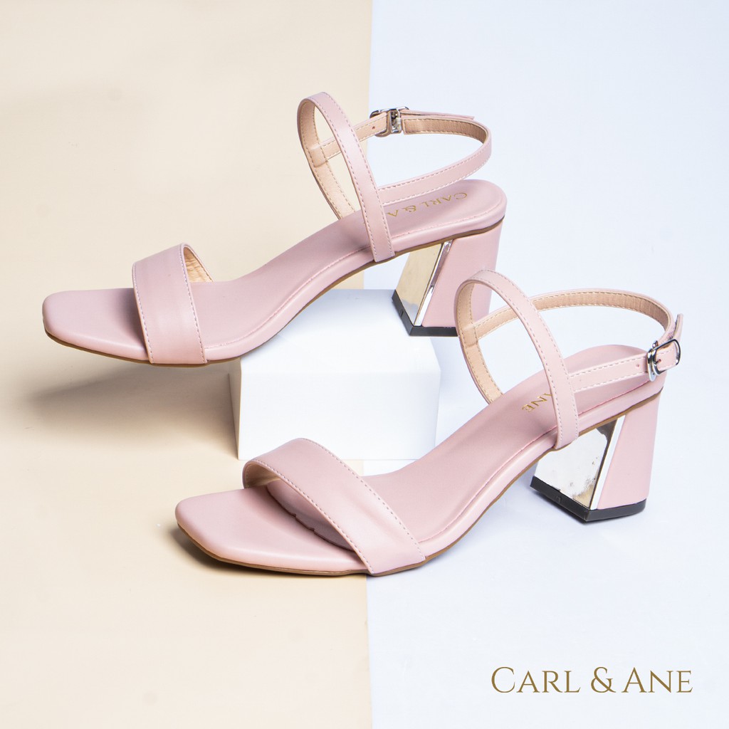 Carl & Ane - Giày sandal phối quai ngang cao 7cm màu trắng _ CS005