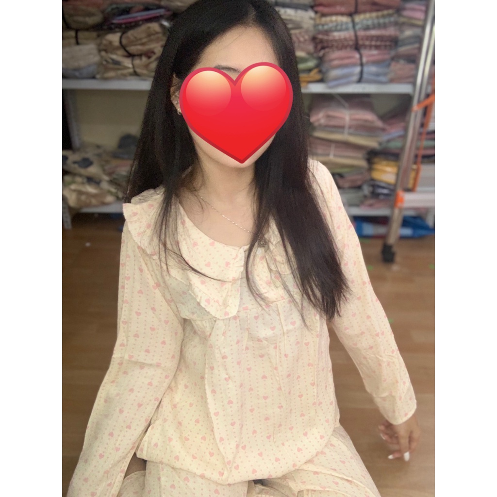 Bộ đồ bầu Pyjama cổ sen _ B068 chất đũi lạnh và cho con bú khoá ngực tiện lợi
