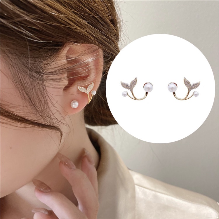 1 Đôi Bông Tai Hình Đuôi Cá Đính Ngọc Trai Kiểu Bất Đối Xứng Thanh Lịch Thời Trang Hàn Quốc Cho Nữ