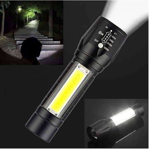 Multi-functional LED COB Torch Flashlight USB Rechargeable Powerful COB with Magnetic Tail Worklight