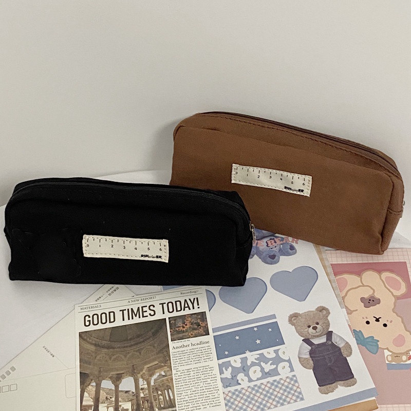Túi Đựng Bút/Mỹ Phẩm Bằng Vải Bố Dung Tích Lớn Dễ Thương Phong Cách Hàn Quốc