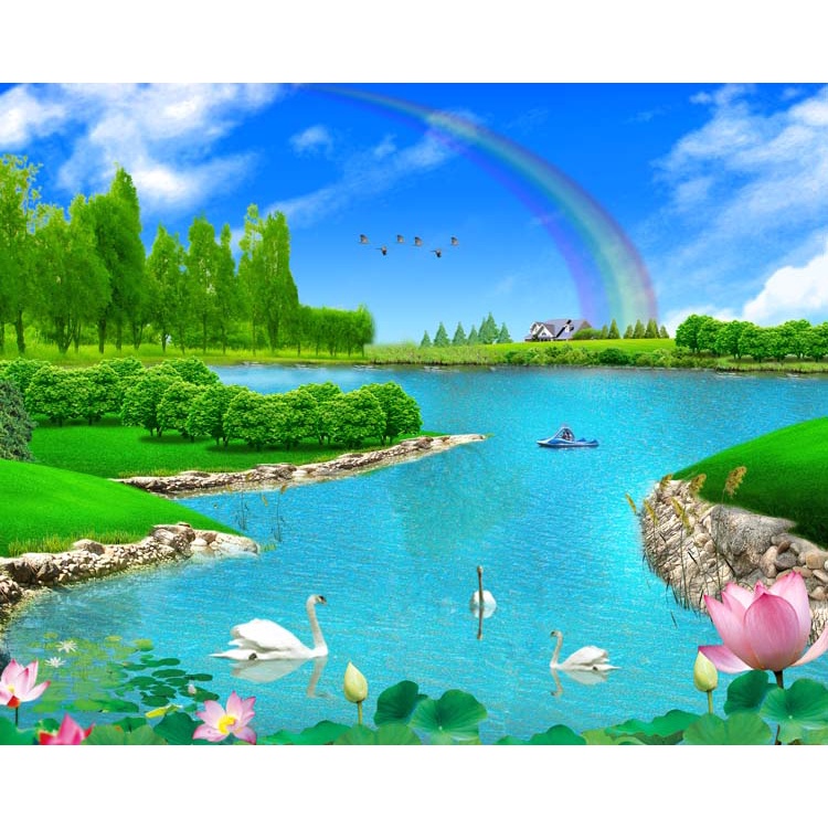 Tranh phong cảnh thiên nhiên tươi đẹp, tươi mát, trong lành, tạo cảm giác tươi mát