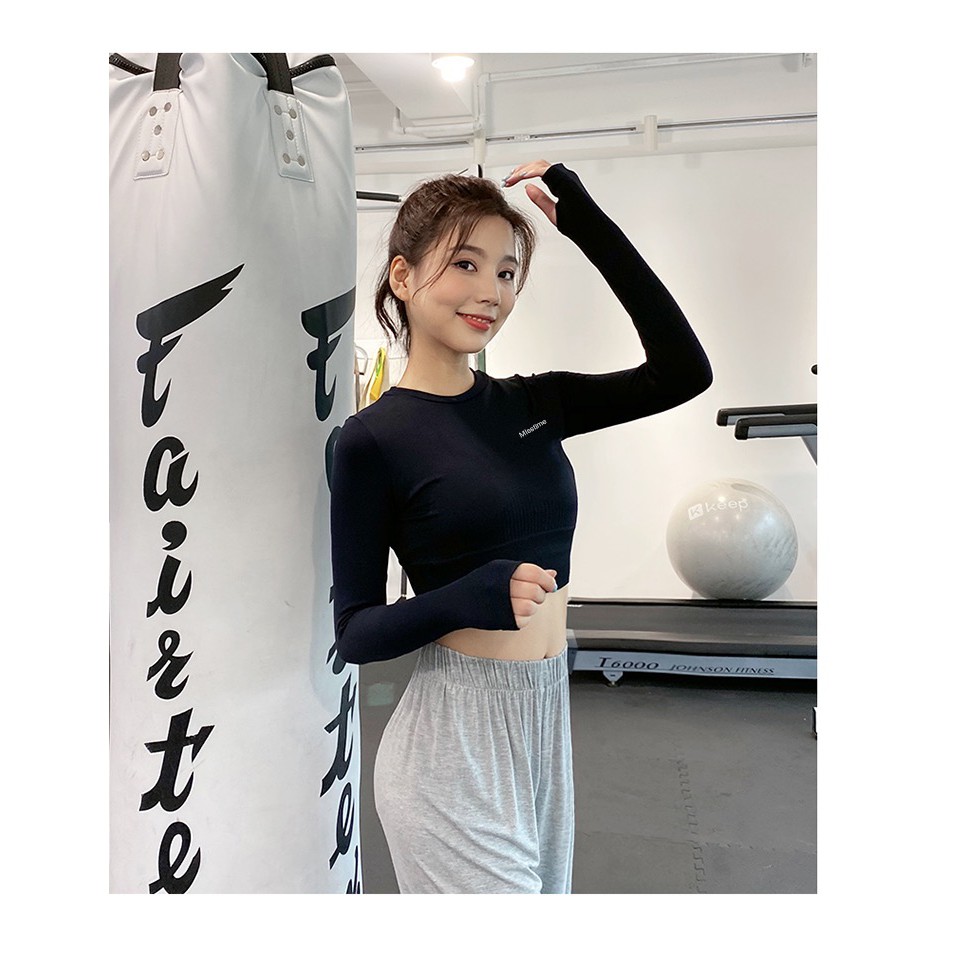 Áo Tập Gym Nữ Croptop Misshine Tay Dài Ôm Body