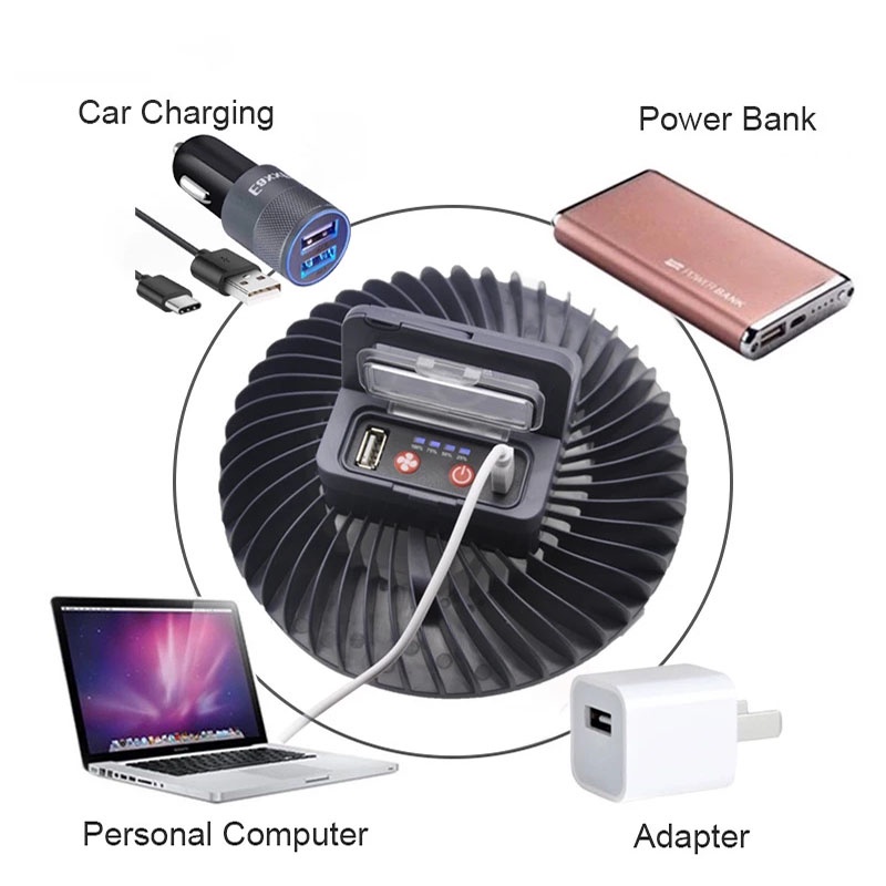 Quạt Cắm Trại Khẩn Cấp 2 Trong 1 Siêu Sáng Có Đèn LED Sạc USB Chống Nước Có Thể Treo Được