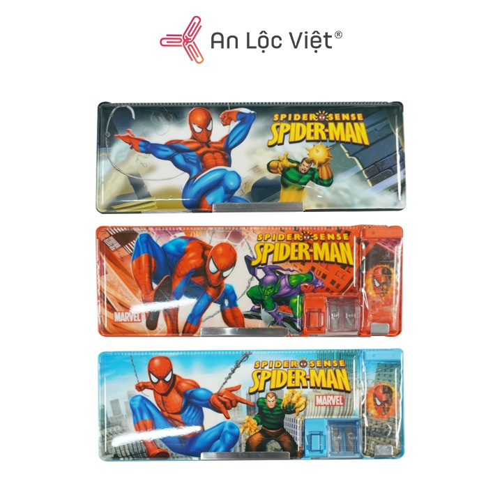 Hộp bút Spider Man tích hợp chuốt chì tiện ích, chất liệu nhựa 3601 dùng cho học sinh