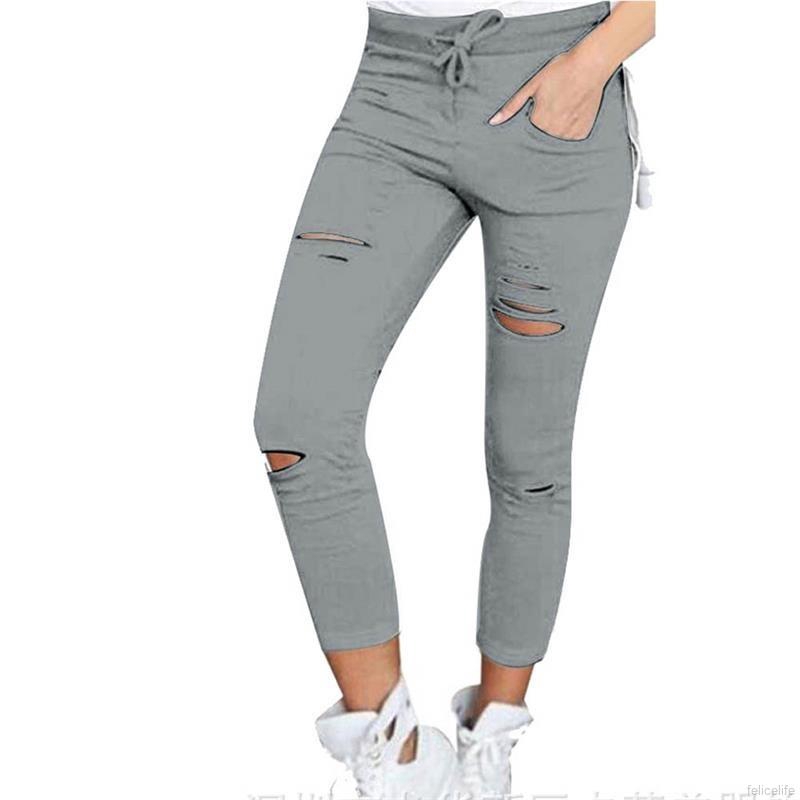 Quần jeans phối rách thời trang cá tính cho nữ