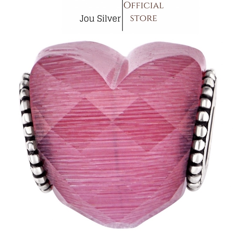 Hạt charm xỏ DIY JouSilver hình trái tim màu hồng, charm bạc đính đá hồng XM00X060000
