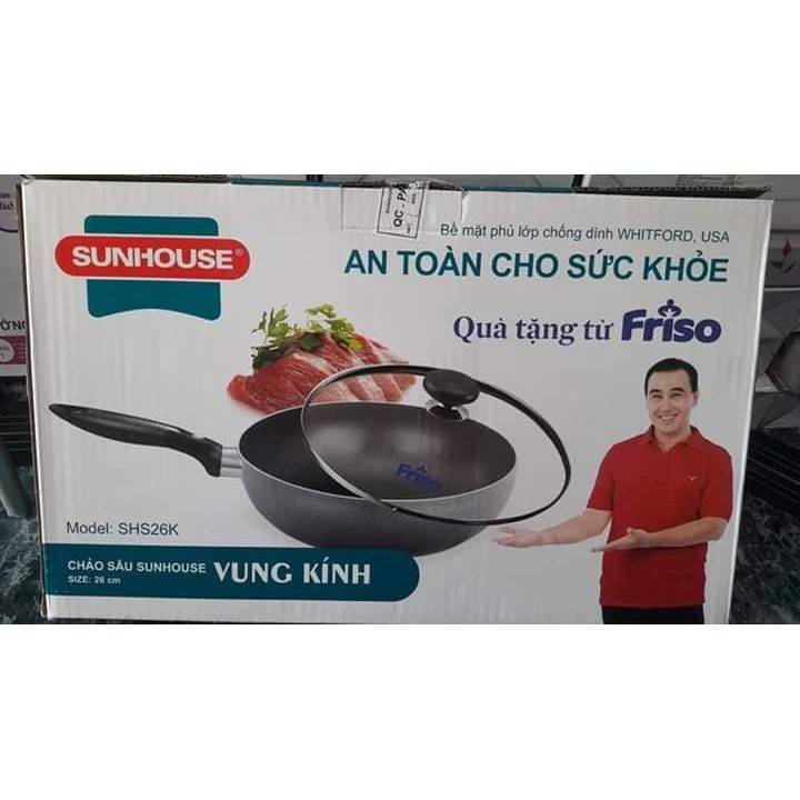 CHẢO CHỐNG DÍNH SÂU LÒNG NẮP KÍNH SUNHOUSE 26 cm