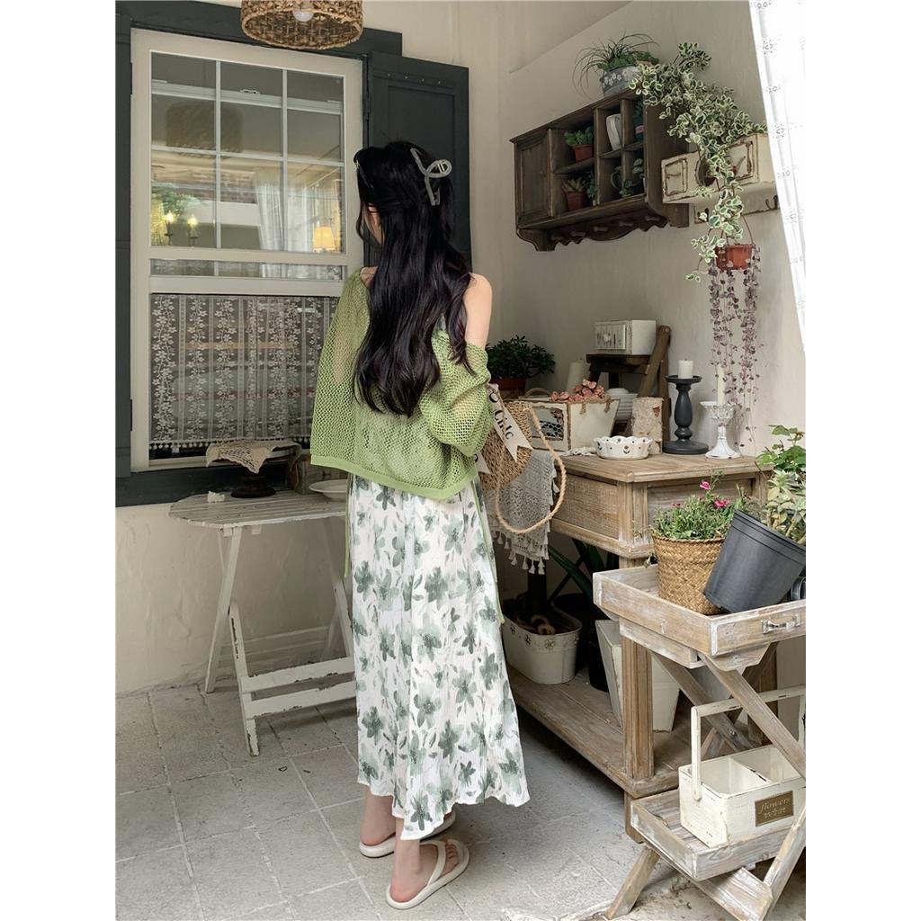 61809 Retro In Đầm Dây Dài / Áo Nịt Dài Tay