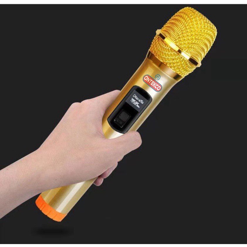 Bộ 02 Micro không dây karaoke ONTEK E6s gold bản cao cấp Chuyên Dành Cho Mọi Loa Kéo, Âm Ly, Tần Số 50, Hát Nhẹ Êm
