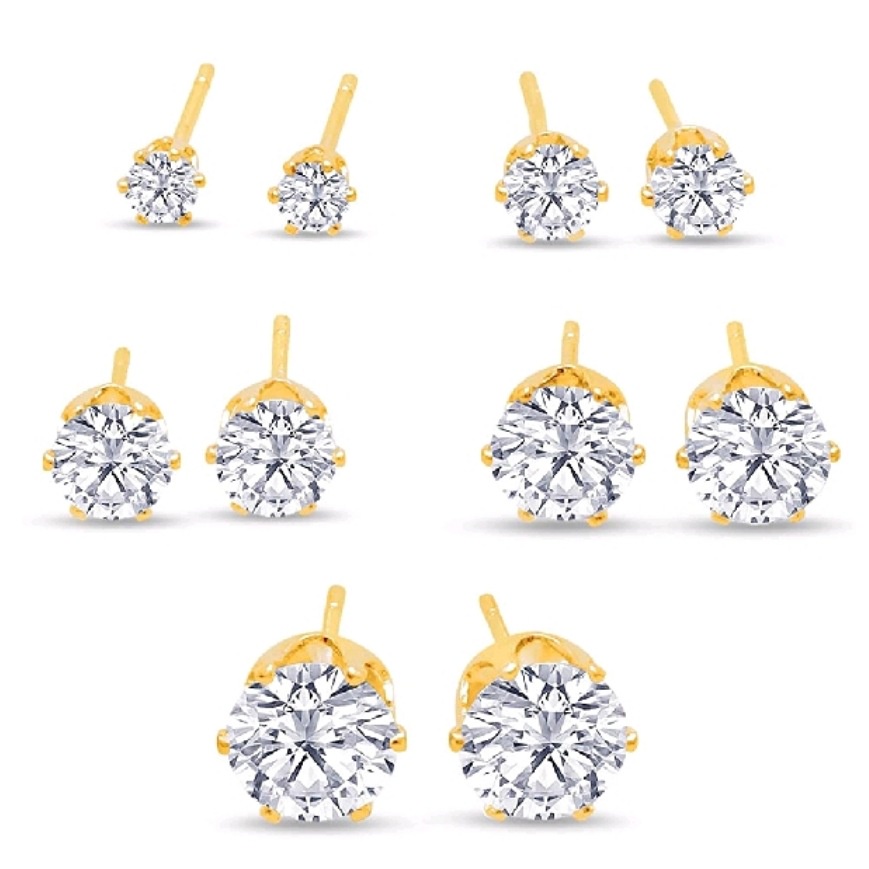 『Mango』1 đôi Khuyên Tai Bằng Thép Y Tế Đính Đá Zircon 3mm 4mm 5mm Mạ Vàng  bông tai A117