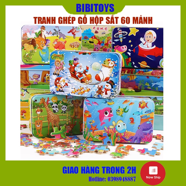 [CHỌN 20 MẪU] Đồ chơi tranh ghép 60 mảnh hộp sắt cho bé gỗ Puzzle cao cấp