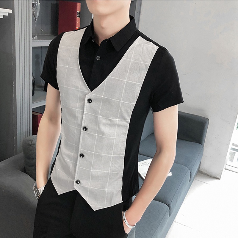 Áo sơ mi Nam, Áo sơ mi cộc tay phối Gile, tạo điểm nổi bật cho chiếc áo của bạn sang trọng lịch lãm H42