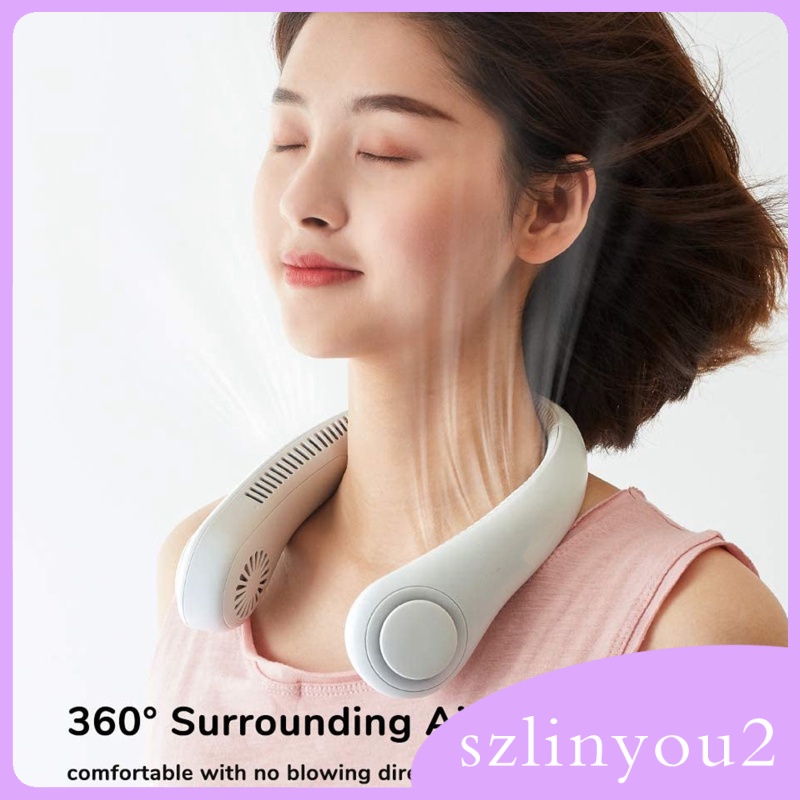 In Stock  360 Degree Leafless Hanging Neck Fan Portable Mini Cooling Neckband Electric Wh