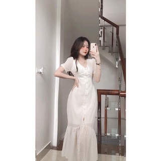MAXI TRẮNG PHỐI NÚT ĐUÔI CÁ