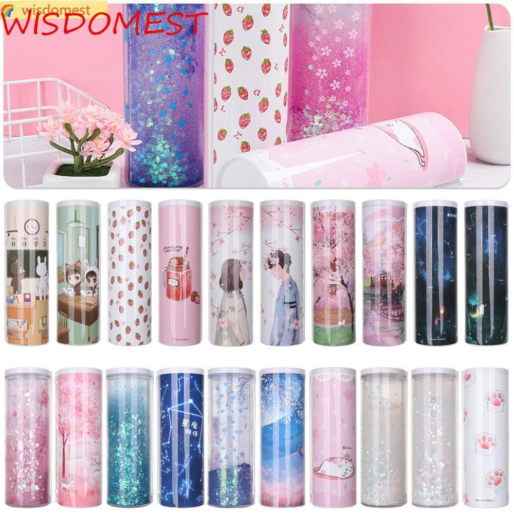 ❀WISDOMEST❀ Quicksand Mờ Sáng tạo Đa chức năng Hộp đựng bút chì hình trụ 2020 trường học Văn phòng phẩm Giá đỡ bút Màu hồng Máy tính màu xanh