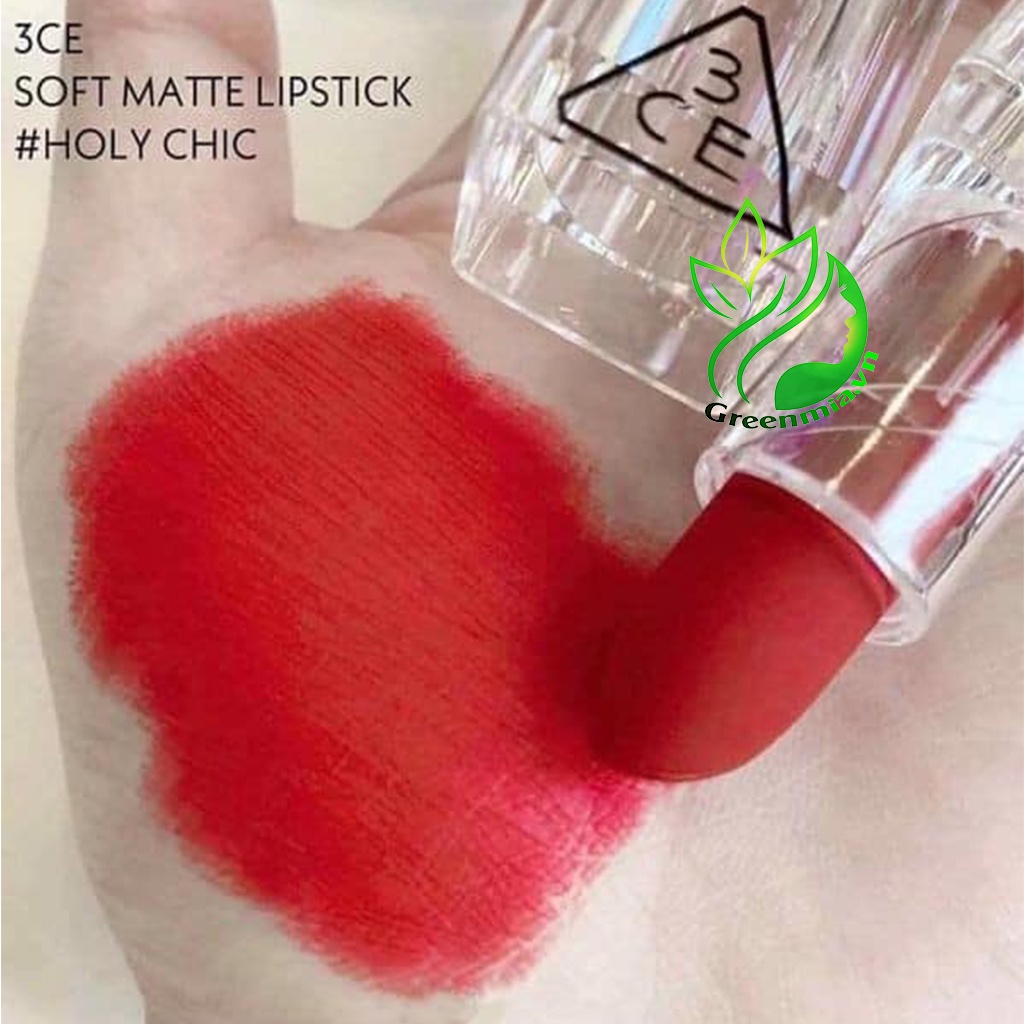 Son Thỏi Lì 3CE Soft Matte Lipstick 3.5g HOLY CHIC - Màu Đỏ Trầm Đậm, Vỏ Trong Suốt Lên Màu Chuẩn Không Khô Môi