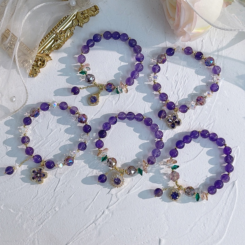 [Hàng Mới Về] Vòng Đeo Tay Mặt Thạch Anh Tím Dạng Treo Thời Trang Mùa Hè Cho Nữ