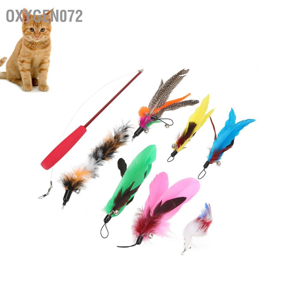 Oxygen072 9 cái Đồ chơi Đũa phép Lông Mèo 3 Phần vũ Tương tác có thể Thu vào cho con