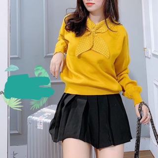 Áo len cổ nơ bi tay bồng