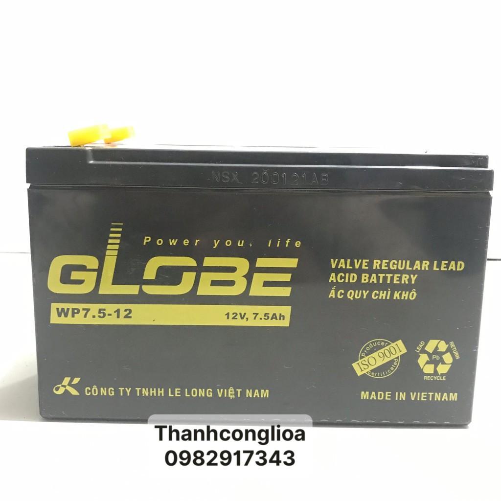 Ắc quy globe 12v 7,5ah (WP 7,5-12) dùng cho bơm thước trừ sâu