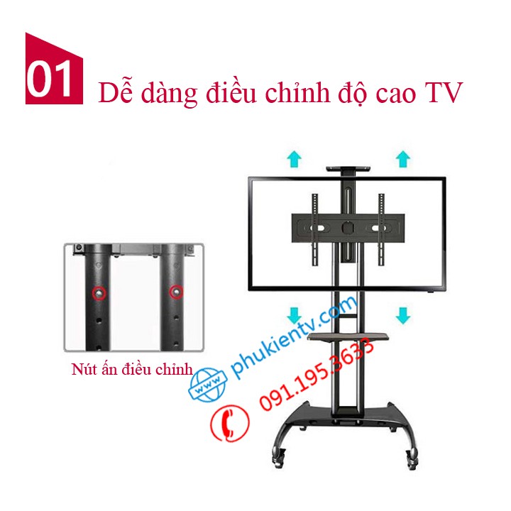 Gi&aacute; treo tivi di động NB AVA1500 32 - 43 - 50 - 55 - 60 - 65 - 70 inch - Kệ Treo Tivi C&oacute; B&aacute;nh Xe Di Chuyển Đa Năng