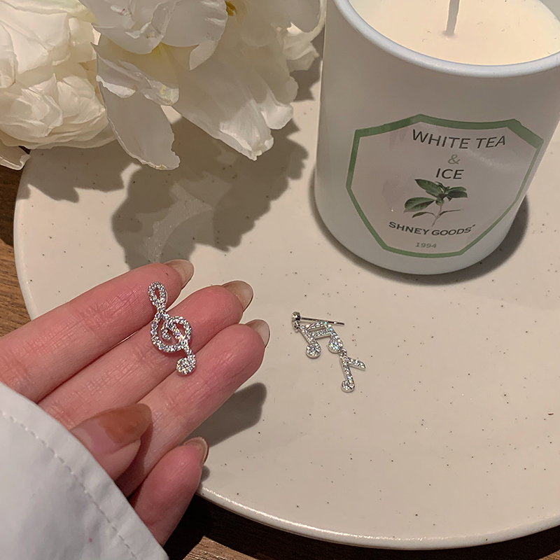 Bông Tai Biểu Tượng Âm Nhạc Đính Kim Cương Lấp Lánh Phong Cách Hàn Quốc